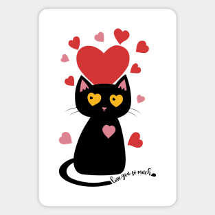 Black Cat with Hearts love you so much Magnet